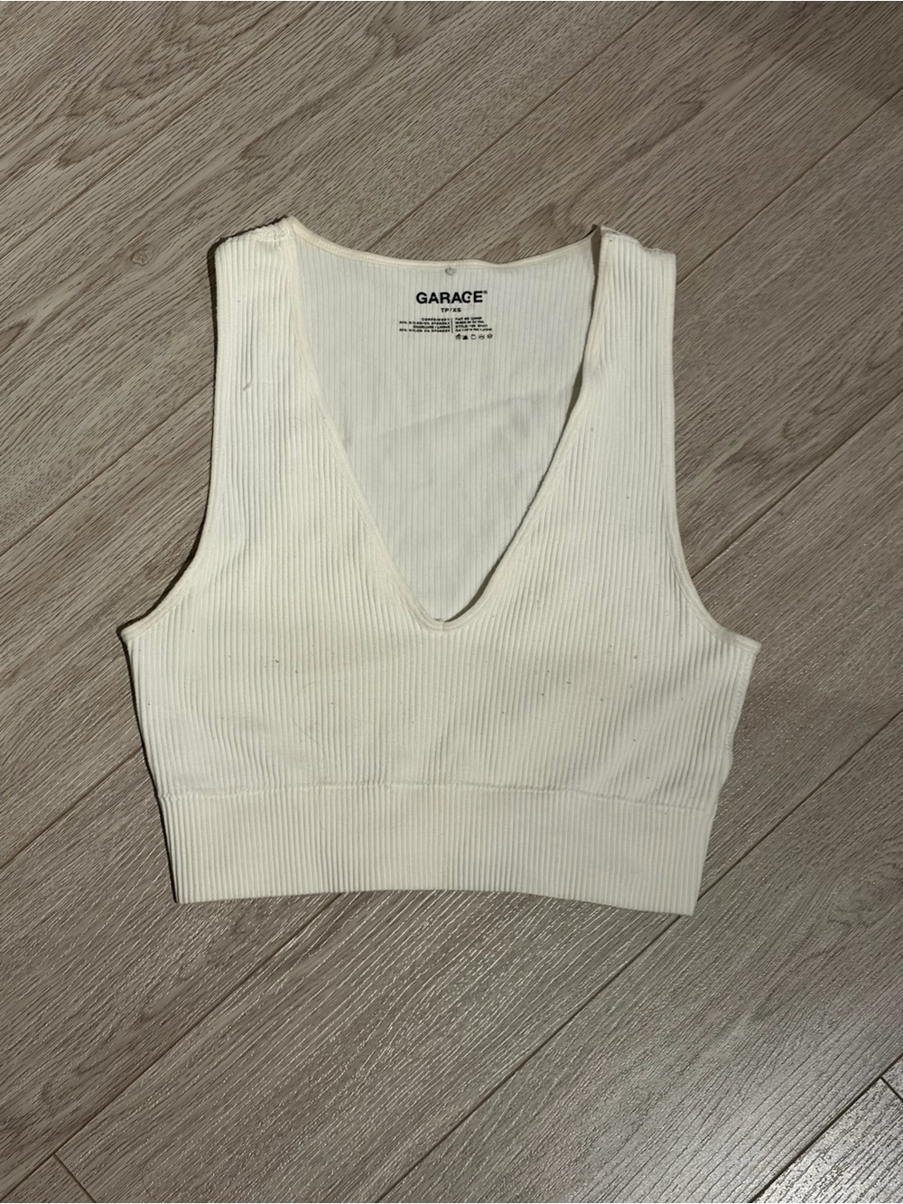 GARAGE Ribbed V-Neck Crop Top in Cream